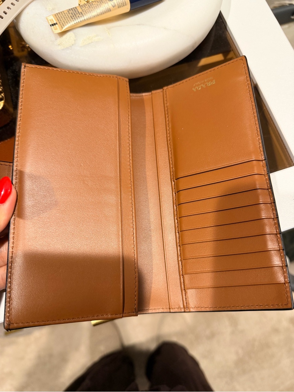 Prada Cognac Leather Continental Wallet with Gold Logo - Picture 2 of 5